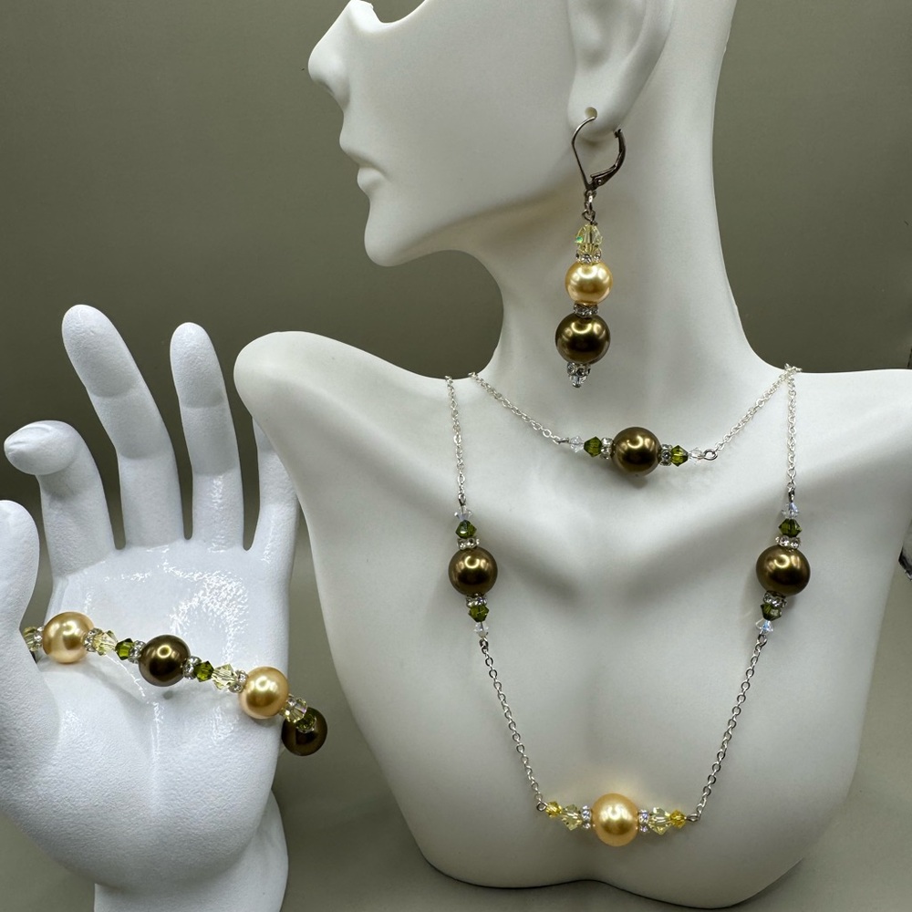 Swarovski Yellow & Green Beaded Swarovski Crystal Spacers Set Hand Made